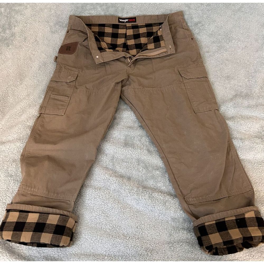 WRANGLER RIGGS Rip Stop 40 x 32 Mens BROWN CARGO RANGER Pants Work FLANNEL LINED